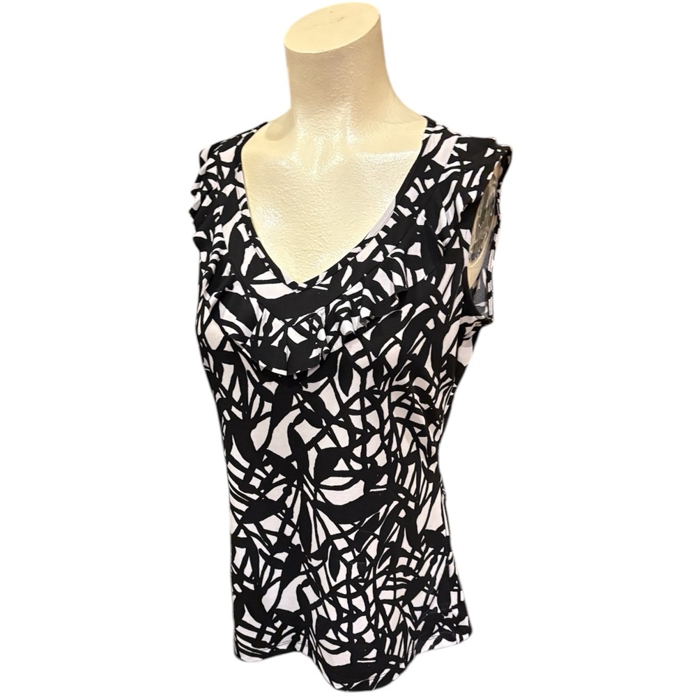 East 5th Black and White Ruffled Women's Top